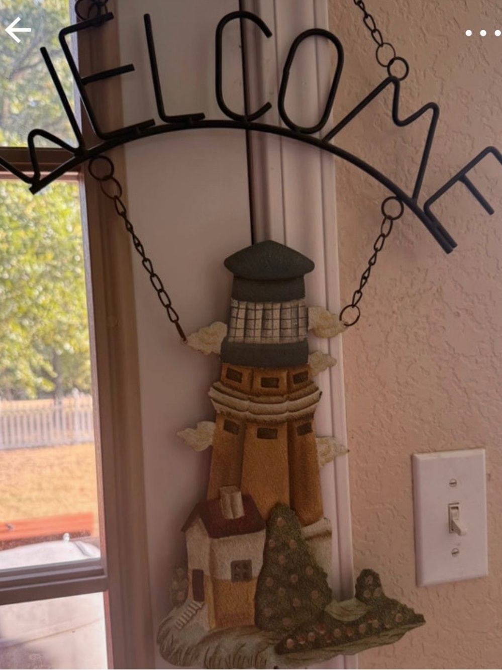Welcome Hanging Lighthouse Wall Decor - Green and Brown